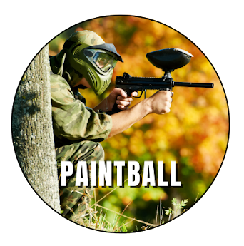 chłopak w stroju z markerem, napis "paintball'